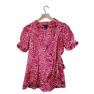 BCBGMaxAzria  Red Polka Dot Wrap Blouse Size Medium
